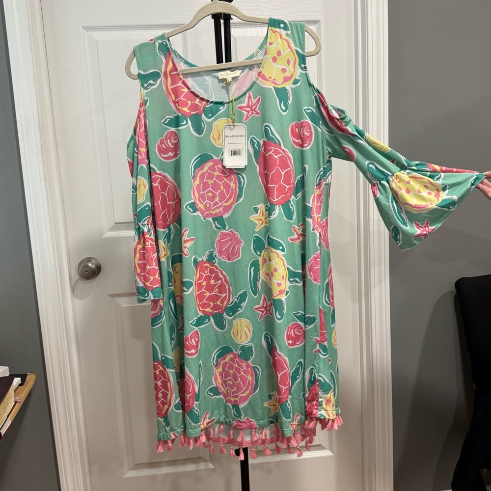Colorful Cold Shoulder Dress with Tassels